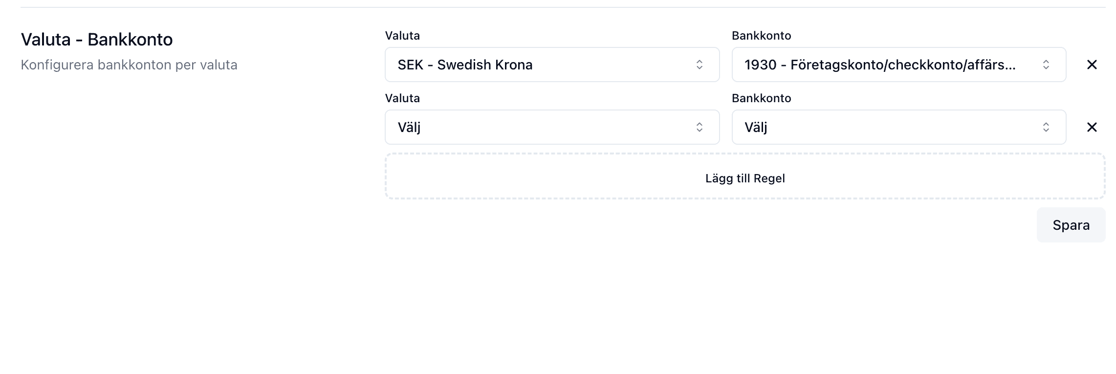 Exempel på valuta-inställning